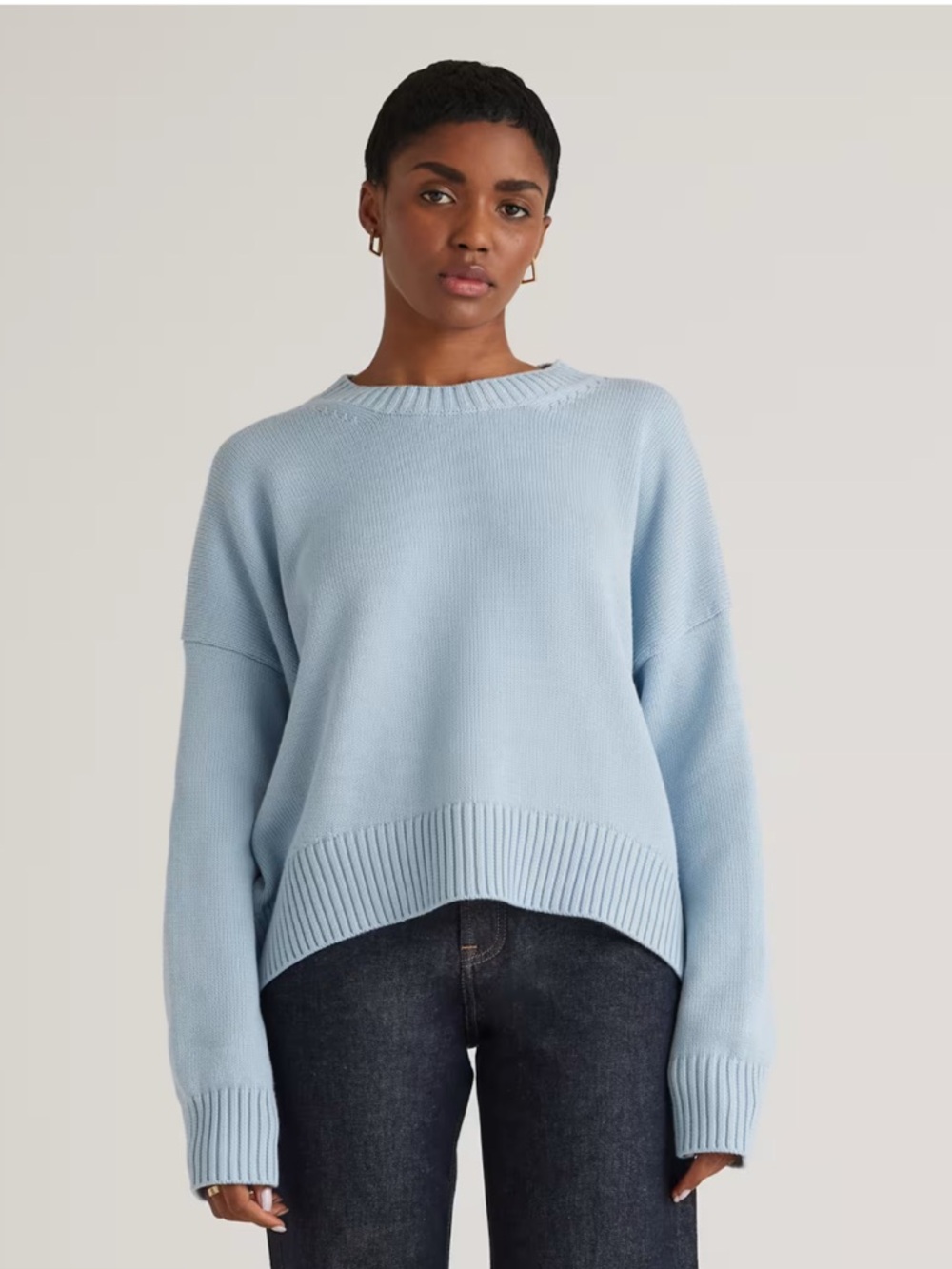 Quince Light Blue 100% Organic Cotton Boyfriend Crew Sweater - Size Small